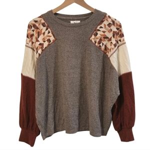 Maurices Patchwork Sleeve Mixer Cable Knit Geo-Print Colorblock Tee Size Medium